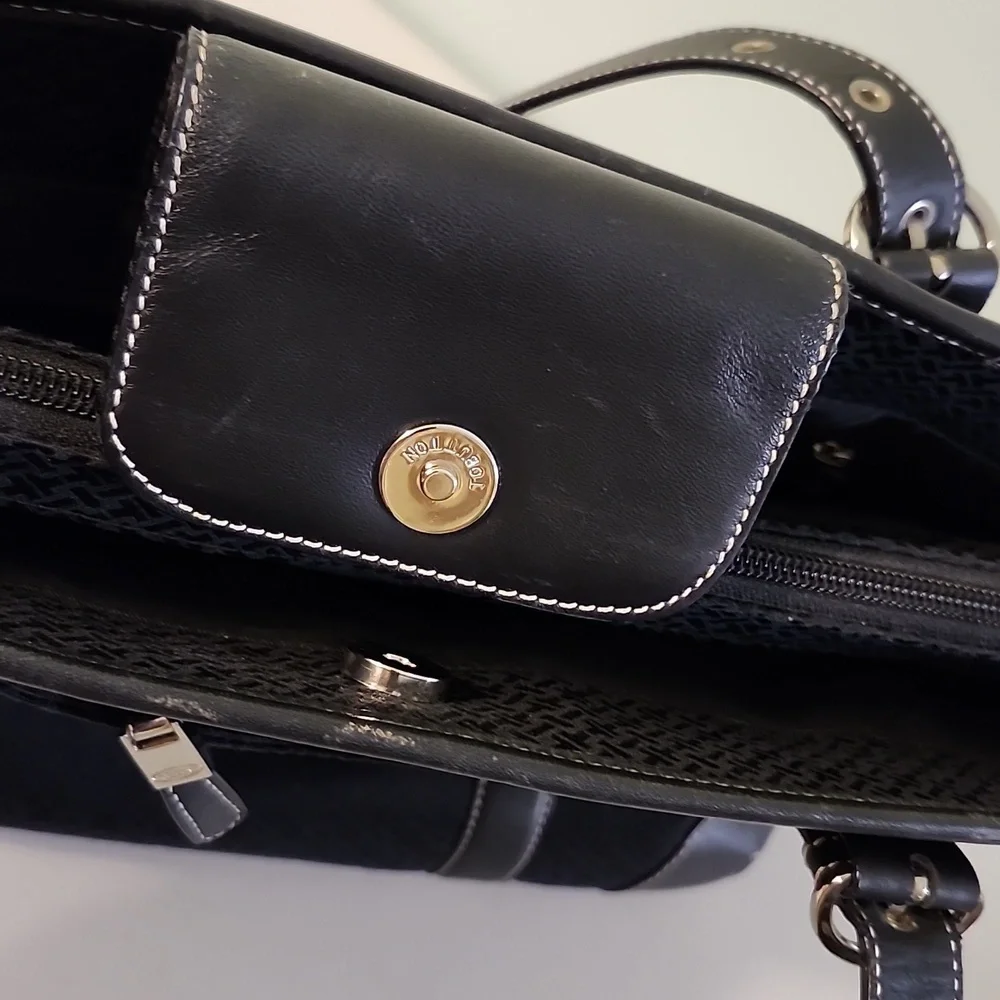 Talbots Laptop Travel Multi-Pocket Bag Black Leather Textile